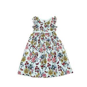 Tea Collection Girls Floral Print Dress With Ruffle Sleeves Size 8 100% Cotton